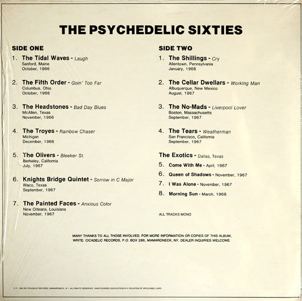 Various : The Psychedelic Sixties: A Compilation Of Rare Original Psychedelic U.S. Groups (1966 - 1968) (LP, Comp, Mono)