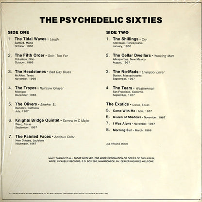 Various : The Psychedelic Sixties: A Compilation Of Rare Original Psychedelic U.S. Groups (1966 - 1968) (LP, Comp, Mono)
