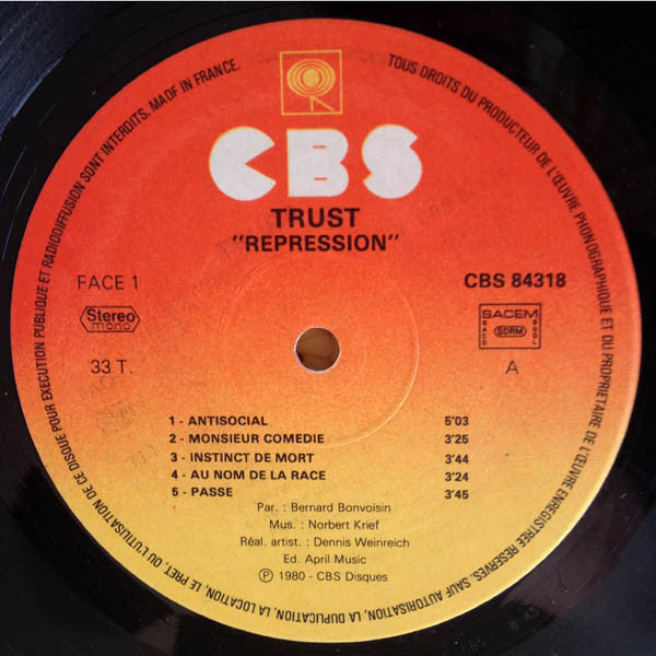 Trust (2) : Repression (LP, Album)