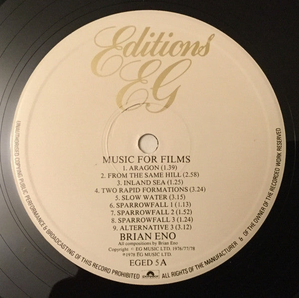 Brian Eno : Music For Films (LP, Album, RE)