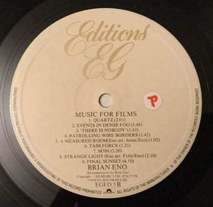Brian Eno : Music For Films (LP, Album, RE)