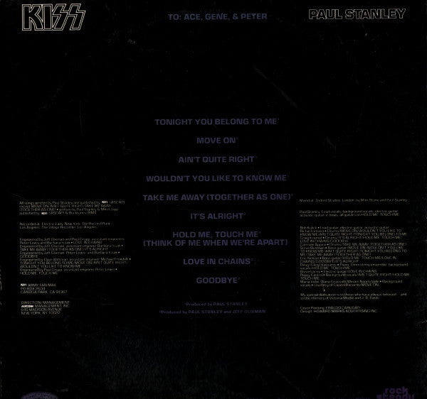 Kiss, Paul Stanley : Paul Stanley (LP, Album, Rai)