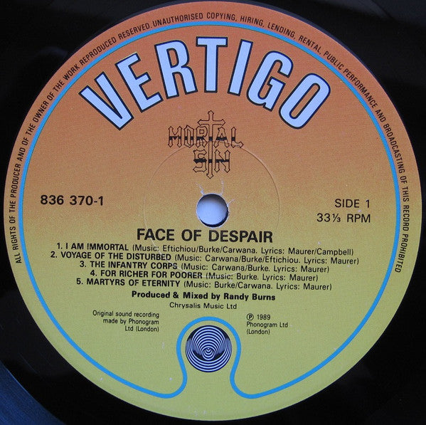 Mortal Sin : Face Of Despair (LP, Album)