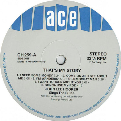 John Lee Hooker : That's My Story John Lee Hooker Sings The Blues (LP, Album, RE)