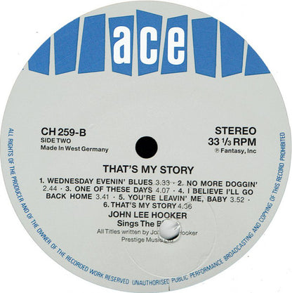 John Lee Hooker : That's My Story John Lee Hooker Sings The Blues (LP, Album, RE)