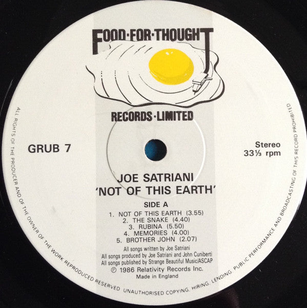 Joe Satriani : Not Of This Earth (LP, Album, RE)