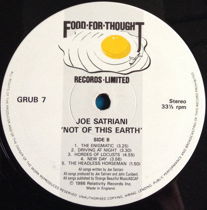 Joe Satriani : Not Of This Earth (LP, Album, RE)