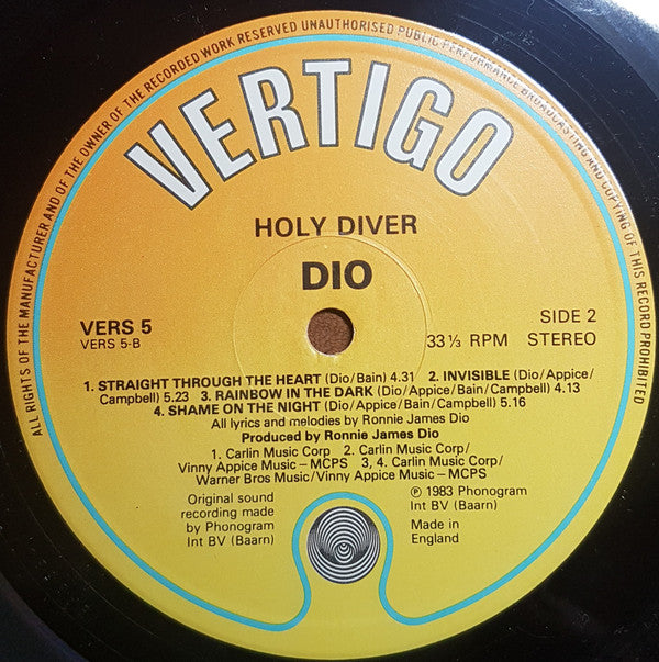 Dio (2) : Holy Diver (LP, Album, Wit)