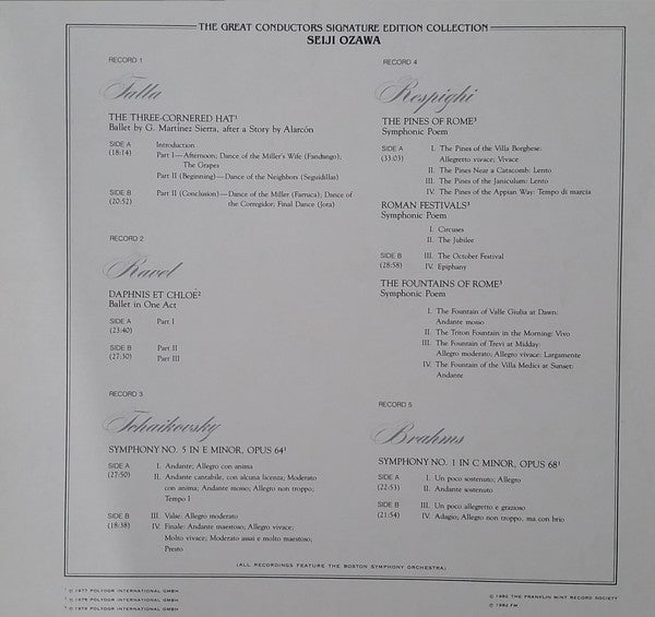 Seiji Ozawa, Falla*, Ravel*, Tchaikovsky*, Respighi*, Brahms* : Seiji Ozawa (5xLP, Comp, Ltd)