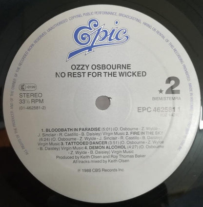 Ozzy Osbourne : No Rest For The Wicked (LP, Album)