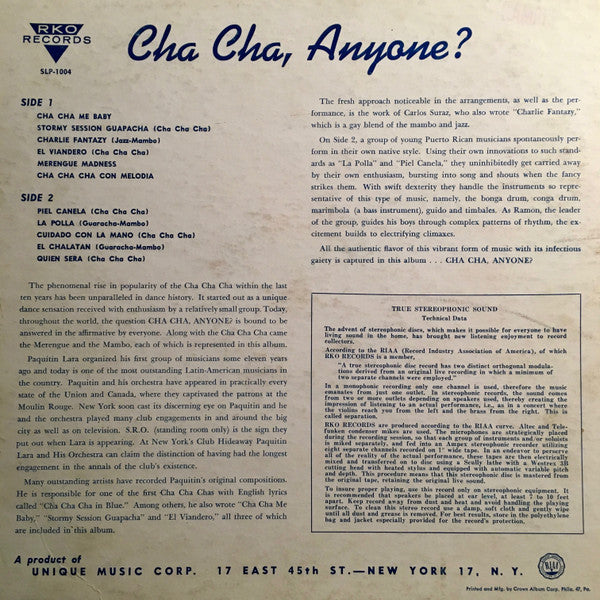 Paquitin Lara And His Latin-American Orchestra  /  Ramon And His Orchestra : Cha Cha Anyone? (LP, Album)
