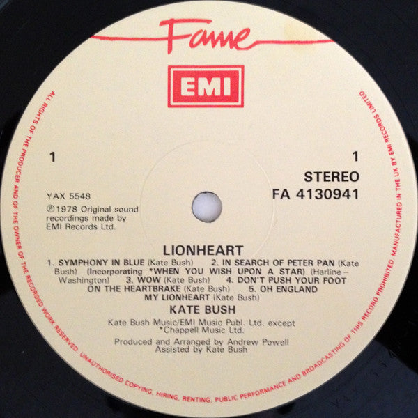 Kate Bush : Lionheart (LP, Album, RE, Gat)