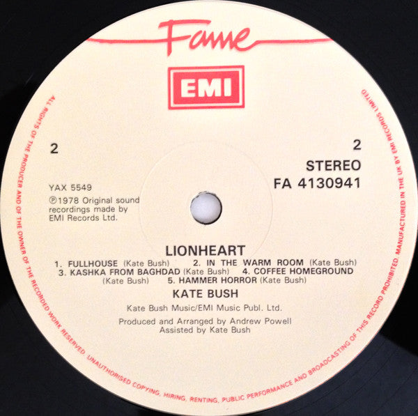Kate Bush : Lionheart (LP, Album, RE, Gat)