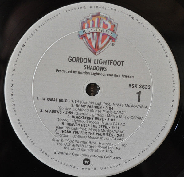 Gordon Lightfoot : Shadows (LP, Album, Club, Col)