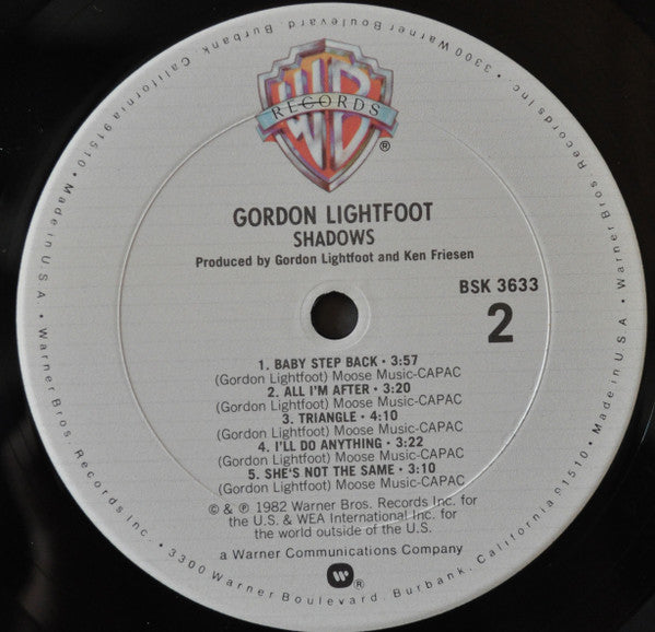 Gordon Lightfoot : Shadows (LP, Album, Club, Col)