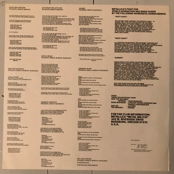 Metallica : Ride The Lightning (LP, Album)