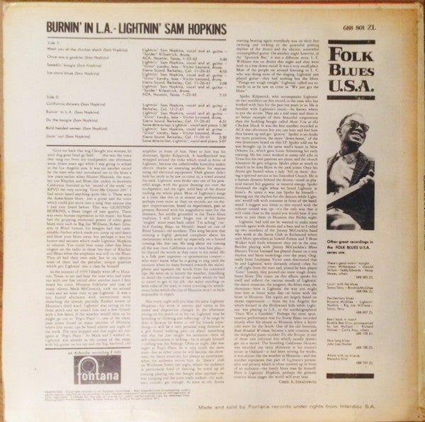 Lightnin' Hopkins : Burnin' In L.A. (LP, Album, Mono)