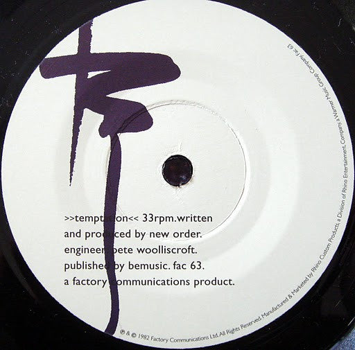 New Order : Temptation (7", Single, RE)