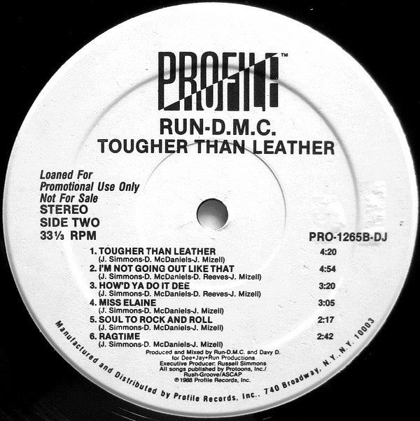 Run-DMC : Tougher Than Leather (LP, Album, Promo)