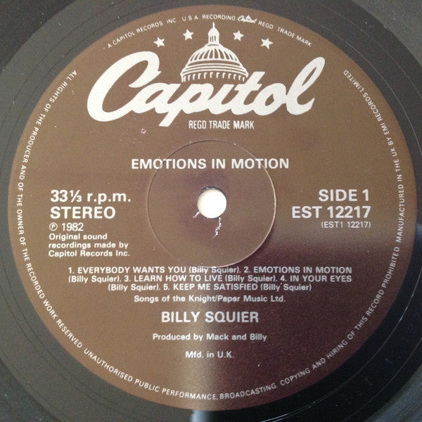 Billy Squier : Emotions In Motion (LP, Album)