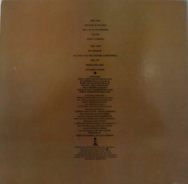 Grace Jones : Nightclubbing (LP, Album, Win)
